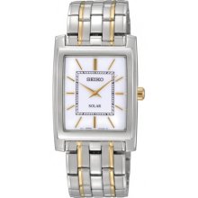 Seiko Men's Two Tone Dress Solar Quartz White Dial Link Bracelet SUP893