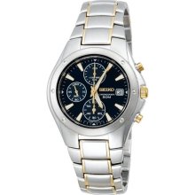 Seiko Men's Two Tone Stainless Steel Chronograph Blue Dial SND585 Seiko Men's Two Tone Stainless Steel Chronograph Blue Dial SND585