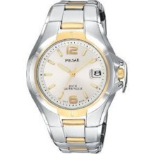 Seiko Pulsar $185 Men's Two-tone Silver, Gold W/ Date Dress Watch - Pxh556