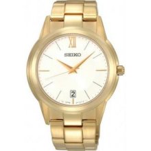 Seiko SGEF46 Mens Gold Tone Stainless Steel Quartz White Dial Link Bracelet