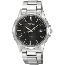 Seiko Sgef51 Men's Stainless Steel Case Bracelet Black Dial Date Display Watch