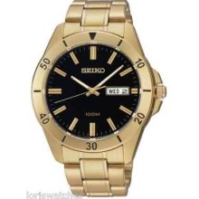 Seiko Sgga86 Mens Black Dial Gold Tone Stainless Steel Watch