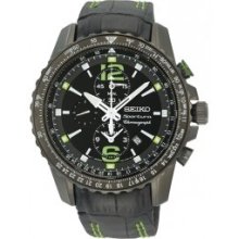 Seiko Snae97 Black Leather Sportura Aviation Chronograph Watch