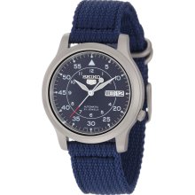 Seiko SNK807 Men's 5 Blue Canvas Strap Blue Dial Automatic Day Date Wa