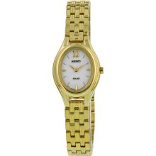 Seiko Solar Black Oval Dial Gold-tone Ladies Watch SUP008