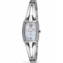 Seiko Solar Ladies MOP Crystal Bezel Bracelet Dress Watch SUP083