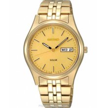 Seiko Solar Mens Watch Gold-Tone Dial Gold-Tone Case- 10 SNE036