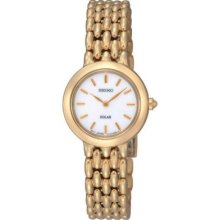 Seiko Sup022 Women's Watch Gold Tone Dress White Dial Solar Quartz