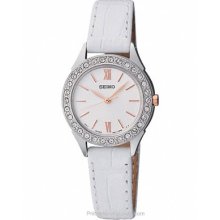Seiko Swarovski Crystal Dress Watch White Dial w/ Rose SXGP35