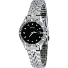 Seiko Sxdf09 Women's Crystal Stainless Steel Band Black Dial Watch