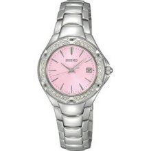 Seiko Women`s Crystal Sporty Dress Pink Dial Watch