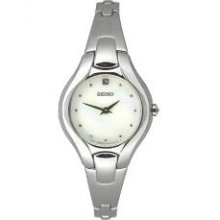 Seiko Women's Diamond Silver-Tone Mother of Pearl Dial Dress SUJF85