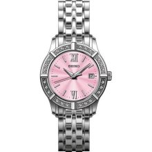 SEIKO Women's Dress Pink Dial Diamond Watch (Silver)