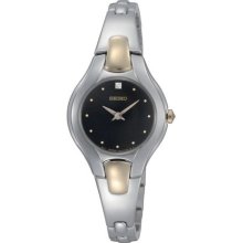 Seiko Women's Dress Two-tone Diamond Watch - Bracelet - Black Dial - SUJF87