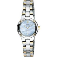 Seiko Womens Solar Stainless Watch - Silver Bracelet - Pearl Dial - SUP066