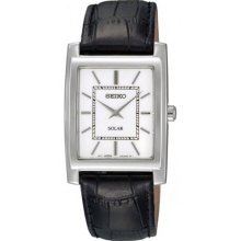 Seiko Women's SUP895P2 Black Leather Quartz Watch with White Dial