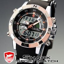 Shark Classic Lcd Digital Chronograph Date Day Alarm Rubber Sport Quartz Watch