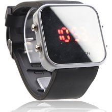 Silicone Band Women Men Jelly Unisex Sport Style Square LED Wrist Watch - Black