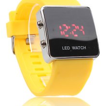 Silicone Band Women Men Jelly Unisex Sport Style Square LED Wrist Watch - Yellow