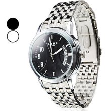 Silver Men's Calendar Style Steel Analog Quartz Wrist Watch