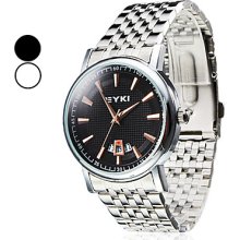 Silver Men's Wrist Calendar Style Steel Quartz Analog Watch