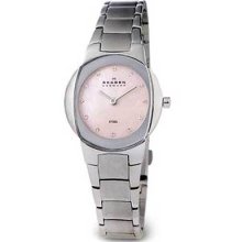 Skagen 589ssxp Women's Steel Stainless Steel Link Band Pink Mop Dial Watch