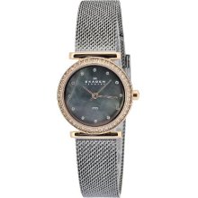 Skagen Designs Ladies Quartz Watch With Black Dial Analogue Display And Grey Stainless Steel Strap 108Srm