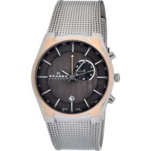 Skagen GMT Dual Time Plus Alarm Stainless Steel Mesh Band Men's Watch 853XLSRM