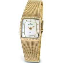 Skagen Ladies Watch 384Xsgg1 With Gold Stainless Steel Bracelet And Mother Of Pearl Dial