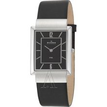 Skagen Men's 'Modern' Stainless Steel and Black Leather Quartz Watch