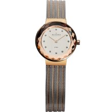 Skagen Round Striped Mesh Strap Watch Rosegold