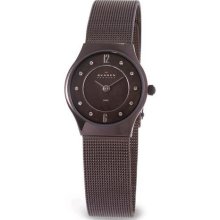 Skagen Slimline Stainless-Steel Ladies Watch with Brown Mesh Band ...