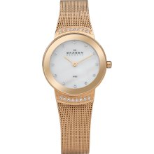 Skagen Stainless Steel White Label Women's Quartz Watch With White Dial Analogue Display And Rose Gold Stainless Steel Strap 812Srr