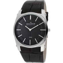 Skagen Watches Men's Black Dial Black Genuine Leather Black Genuine L