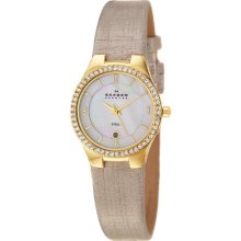 Skagen Women's 'Glitz' Yellow Goldplated Stainless Steel and Champagne Fabric Crystals Qua