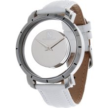 Steinhausen Mens Stainless Steel Floating Quartz Silver Dial Watch with Lizard Grain Leather Band (Silver/White)