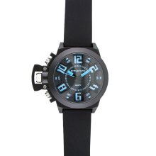 Structure Mens Watch w/Round Black Case, Black Dial and Black Leather Band