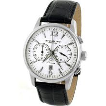 Stuhrling 186l 33152 Mens Boardroom Aristocrat Chrono White Dial Leather Watch