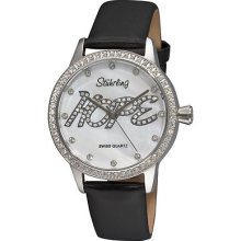 Stuhrling 519h 11157 Hope Swarovski White Mop Black Leather Womens Watch