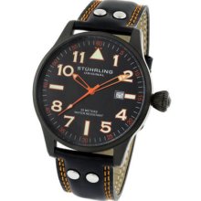 Stuhrling Eagle Slim Swiss Quartz Date Leather Mens Pilot Watch 141