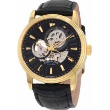 Stuhrling Original 1076.33351 Mens Classic Delphi Acheron Automatic Skeleton with Gold Tone Case on Black Dial and Black Leather Strap