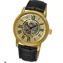 Stuhrling Original 1077.333531 Mens Classic Delphi Venezia Automatic Skeleton with Gold Tone Case on Black Leather Strap and Goldtone Dial