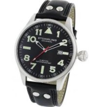 Stuhrling Original 141.33151 Mens Eagle Swiss Quartz Stainless Steel Case with Black Dial with Green Luminous Tipped White Hour and Minute Hands