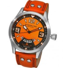 Stuhrling Original 141A.3315F17 Mens Eagle Brigade Automatic Stainless Steel Case with Orange Radiant Dialandamp;#44; Orange White Numerals