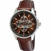 Stuhrling Original 214L.3315K59 Mens Artemis Swiss Quartz Stainless Steel Case Brown Dial and Black Flange with Peach Minute Track on Black Strap