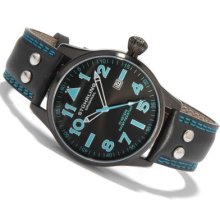 Stuhrling Original Men's Eagle 2009 Edition Swiss Quartz Leather Strap Watch BLACK