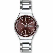 Swatch Burgundy Decency Ygs752g Gents Steel Bracelet Stainless Steel Case Watch