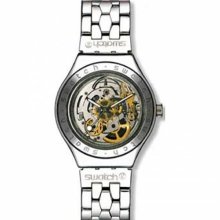 Swatch Yas100g Mens Watch Swiss Stainless Irony Steel Skeleton Dial Automatic