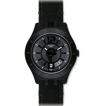 Swatch YTB400 Irony Black Dial Black Leather Strap Men's Watch