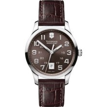 Swiss Army Ladies Victorinox Stainless Steel Classic Alliance Brown Dial Quartz Date Display Leather Strap 241323